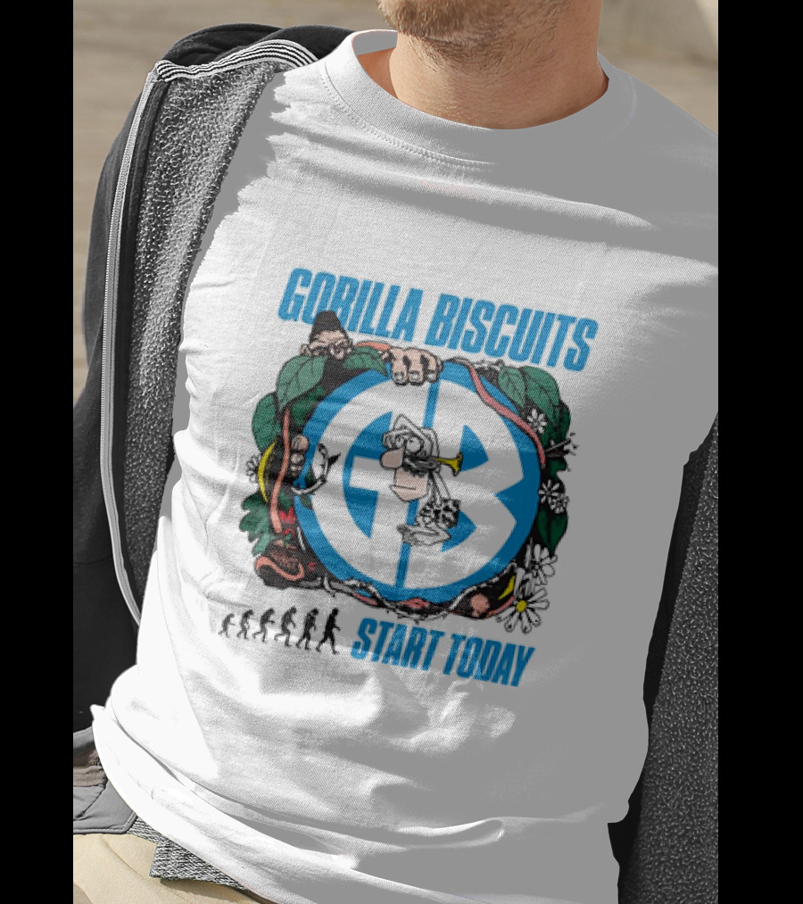 Gorilla Biscuits Start Today Evolution Theme Logo With Characters And Nature Elements T-Shirt