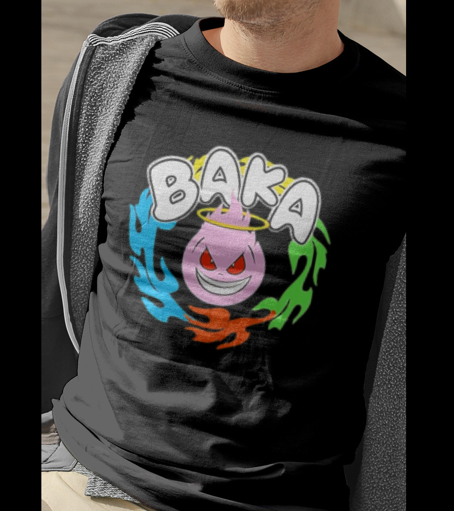Baka Cartoon Flame With Mischievous Expression Surrounded By Colorful Fire Halo T-Shirt