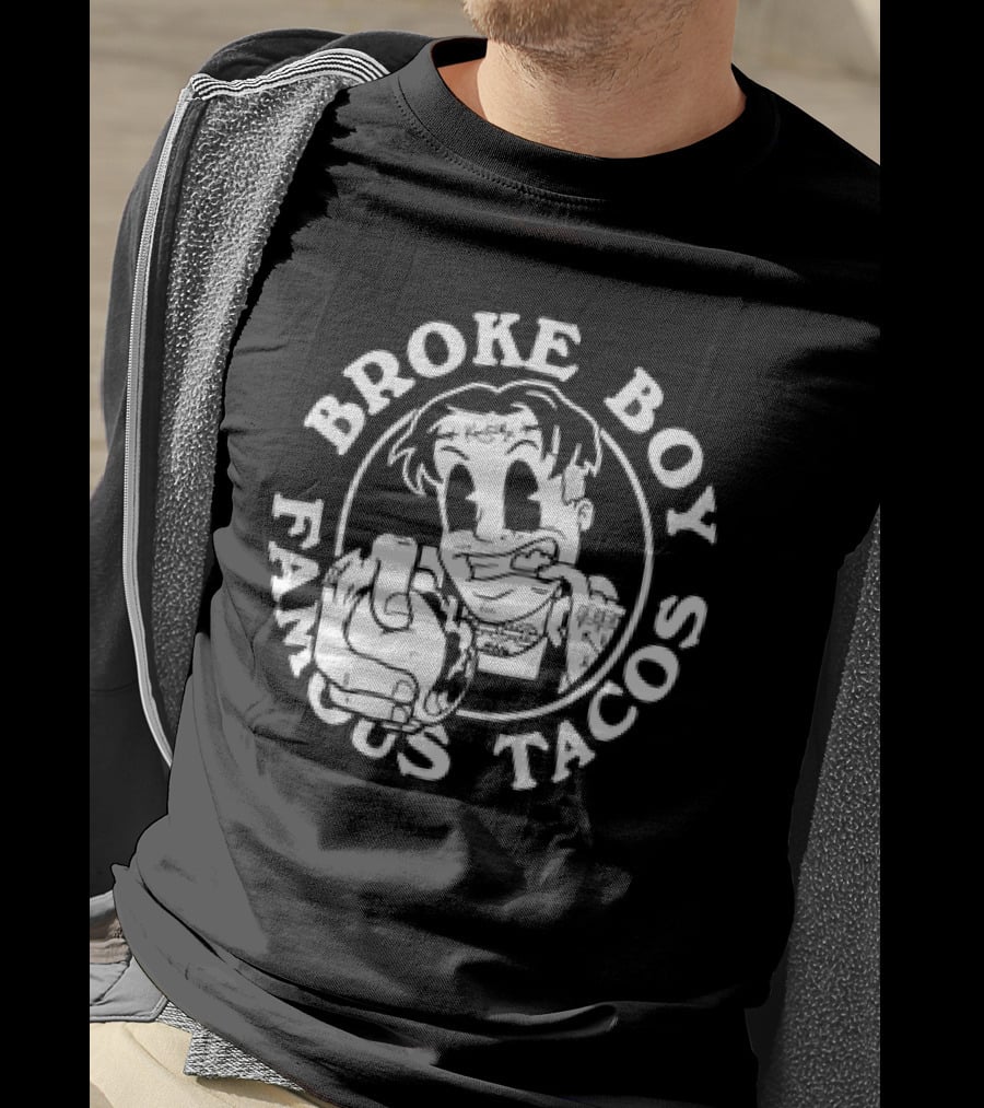 Broke Boy Famous Tacos Comic Character Hand Gesture T-Shirt