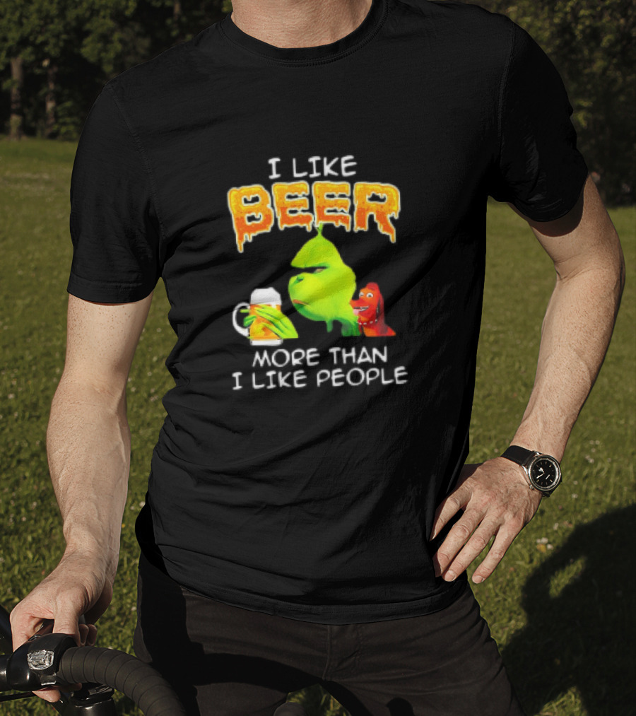 Grinch I Like Beer More Than I Like People With Dog Iconic T-Shirt
