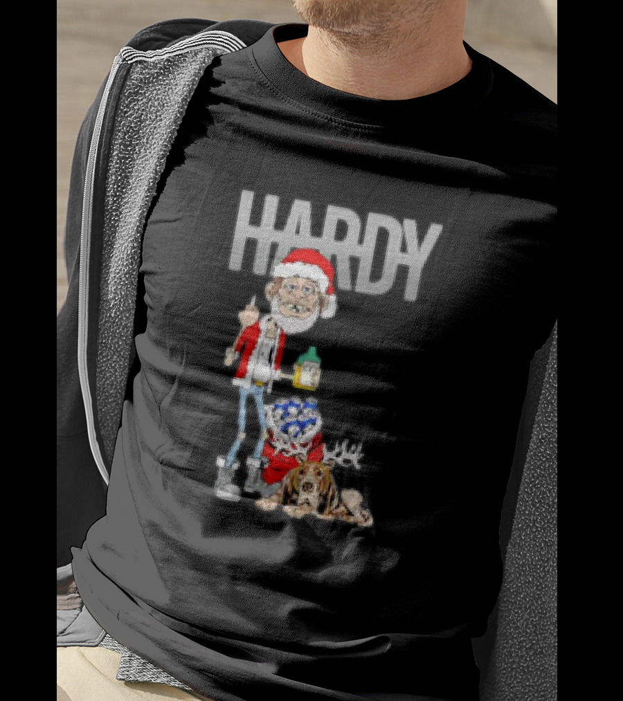 Hardy Jim Bob Holiday Christmas Santa With Beer And Reindeer Dog T-Shirt