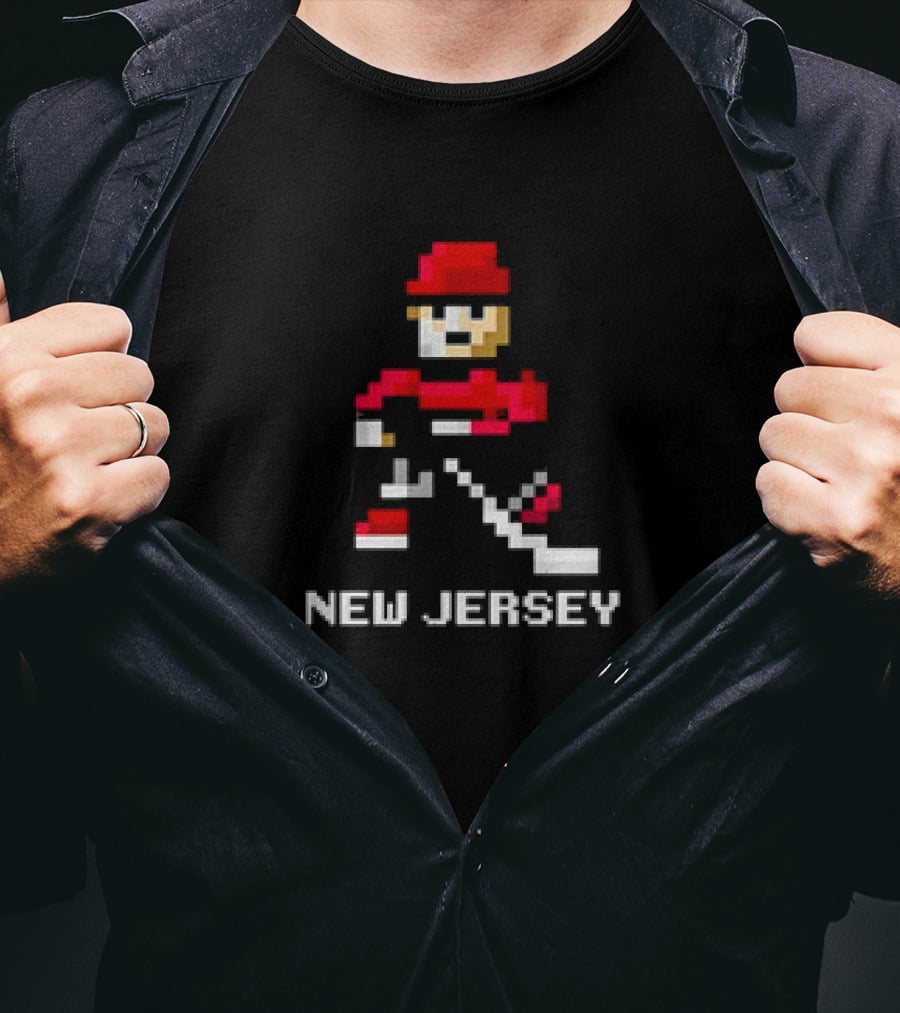 New Jersey Hockey Retro 8-Bit Pixel Art Player T-Shirt