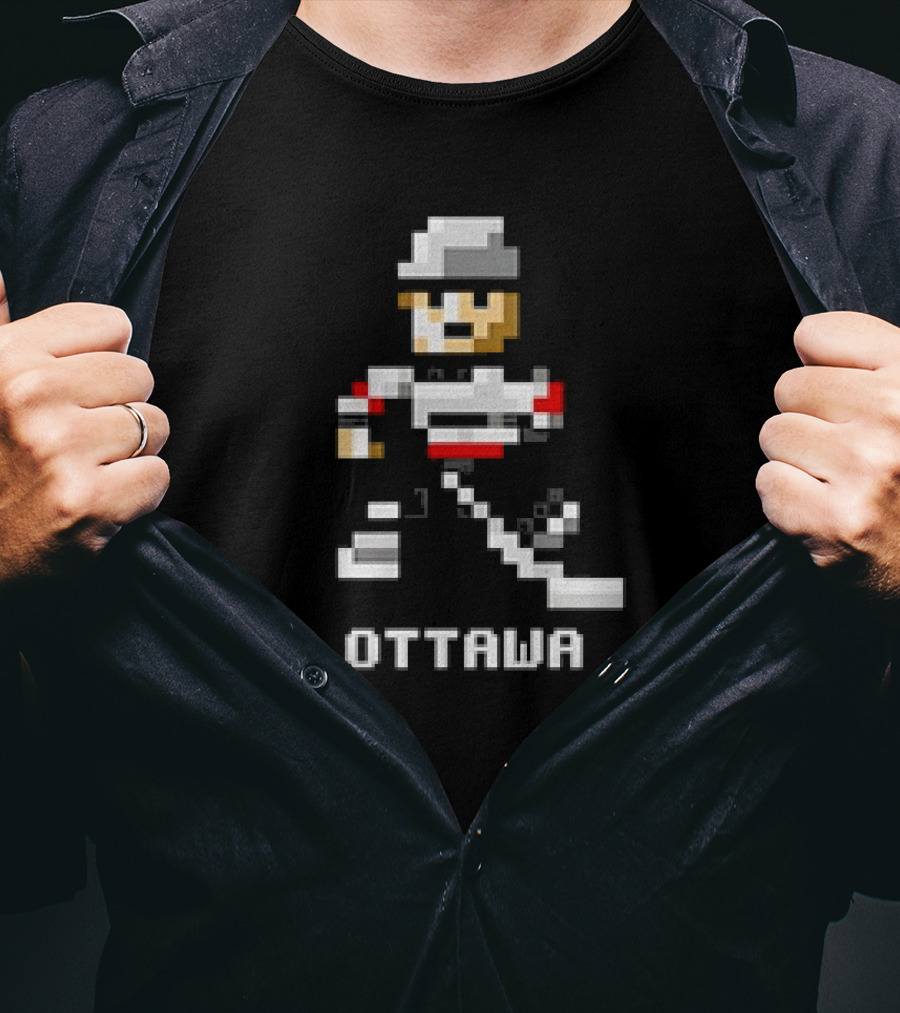 Ottawa 8-Bit Hockey Player Pixel T-Shirt