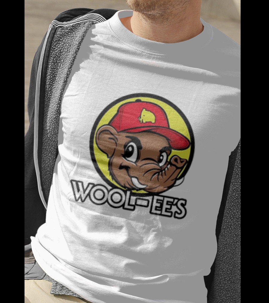 Wool-Ee’s Woolly Mammoth Cartoon Character In Red Cap With Yellow Background T-Shirt