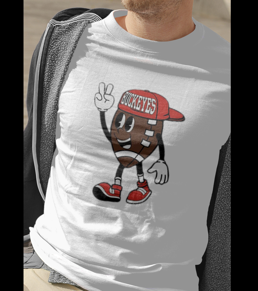 Ohio State Buckeyes Football Cartoon Mascot Peace Sign T-Shirt