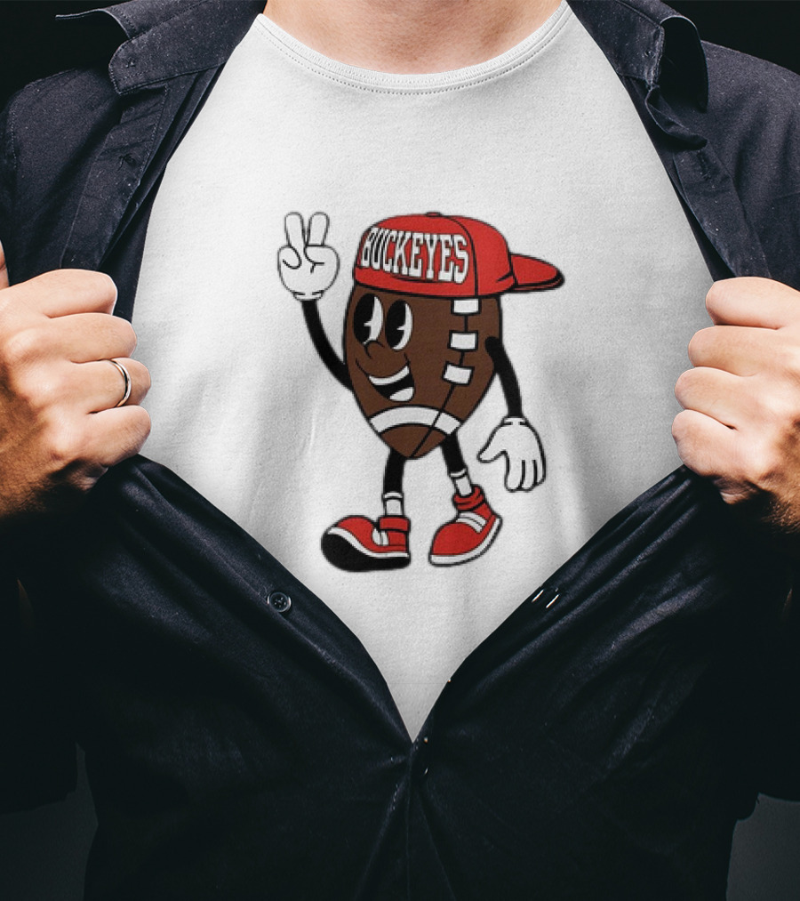 Ohio State Buckeyes Football Cartoon Mascot Peace Sign T-Shirt