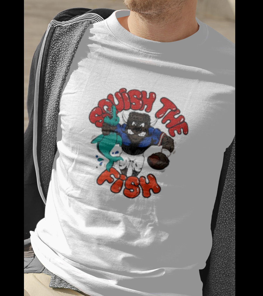 Homage Bills Squish The Fish Football Sports Graphic Cartoon T-Shirt