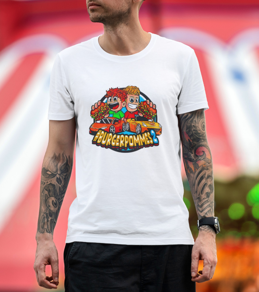 Burgerpommes 2 Cartoon Characters with Super Cars and Burgers T-Shirt