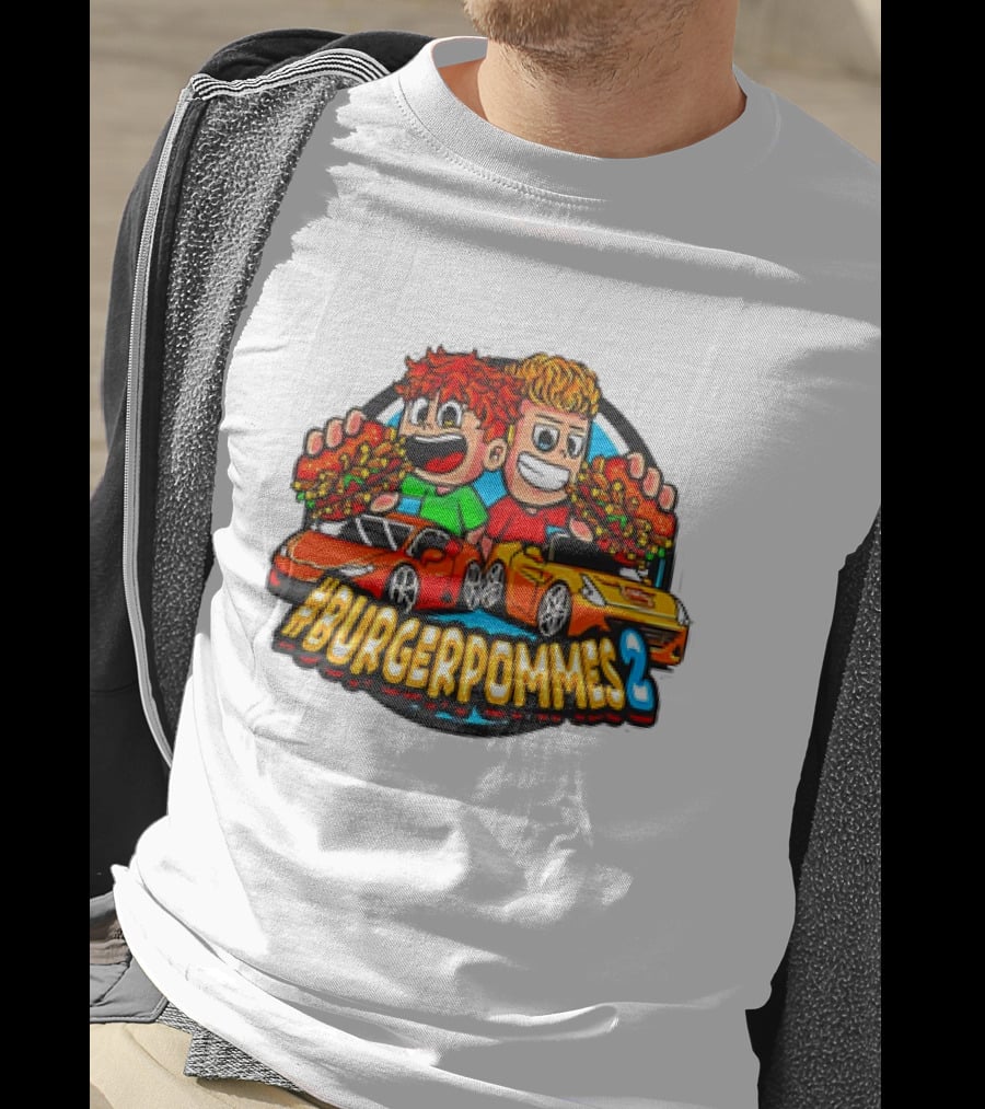 Burgerpommes 2 Cartoon Characters With Super Cars And Burgers T-Shirt