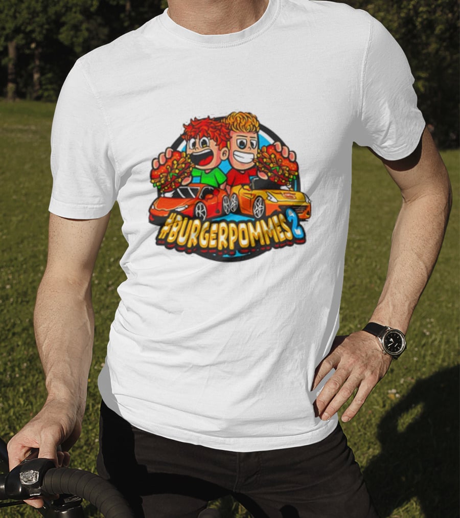 Burgerpommes 2 Cartoon Characters With Super Cars And Burgers T-Shirt