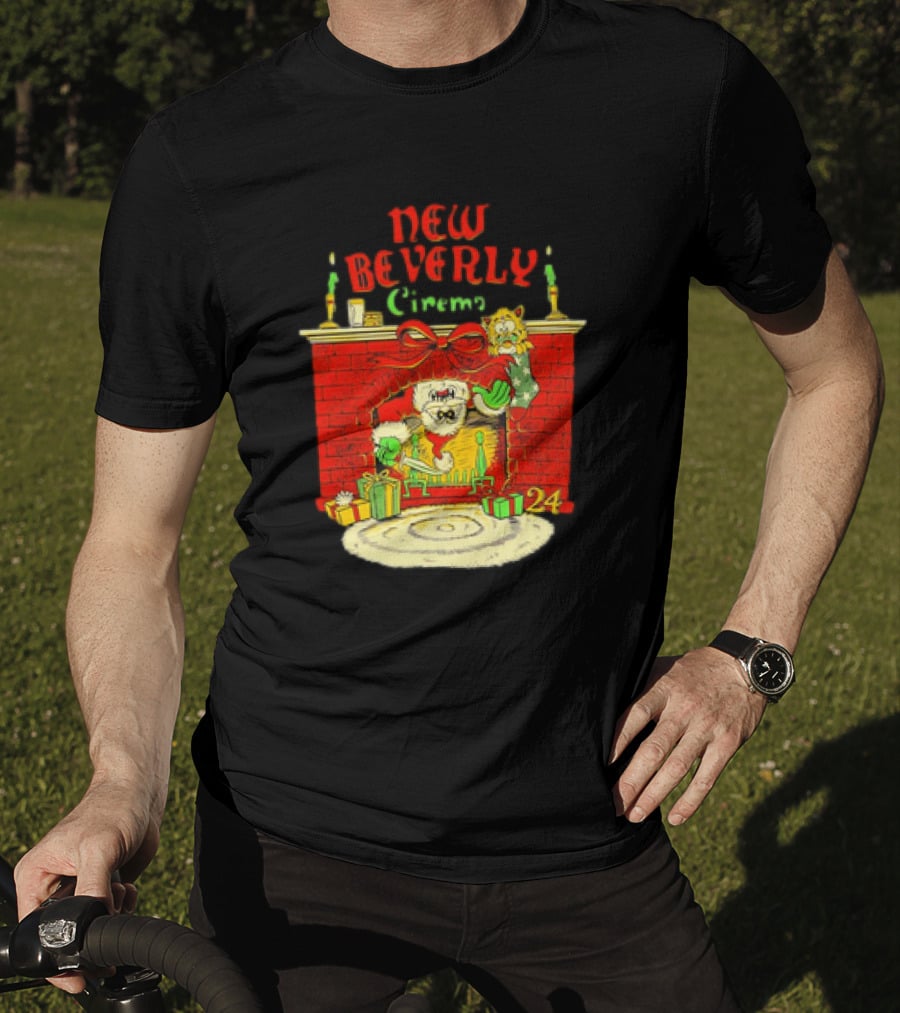 New Beverly Cinema Christmas Horror Santa Fireplace Scene T-Shirt