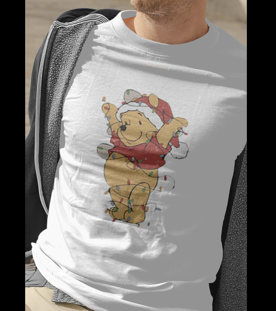 Winnie The Pooh Christmas Lights Santa Hat Holiday T-Shirt