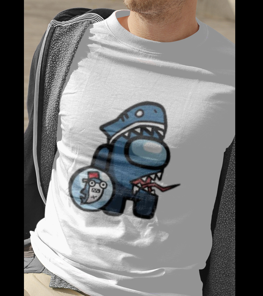 Gawr Gura Peeker Shark Hat Cute Shrimp Among Us Hololive Crossover T-Shirt