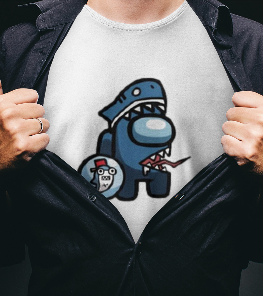 Gawr Gura Peeker Shark Hat Cute Shrimp Among Us Hololive Crossover T-Shirt
