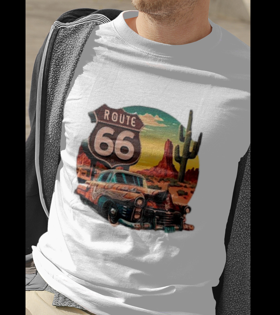 Route 66 Classic Car Desert Scene T-Shirt