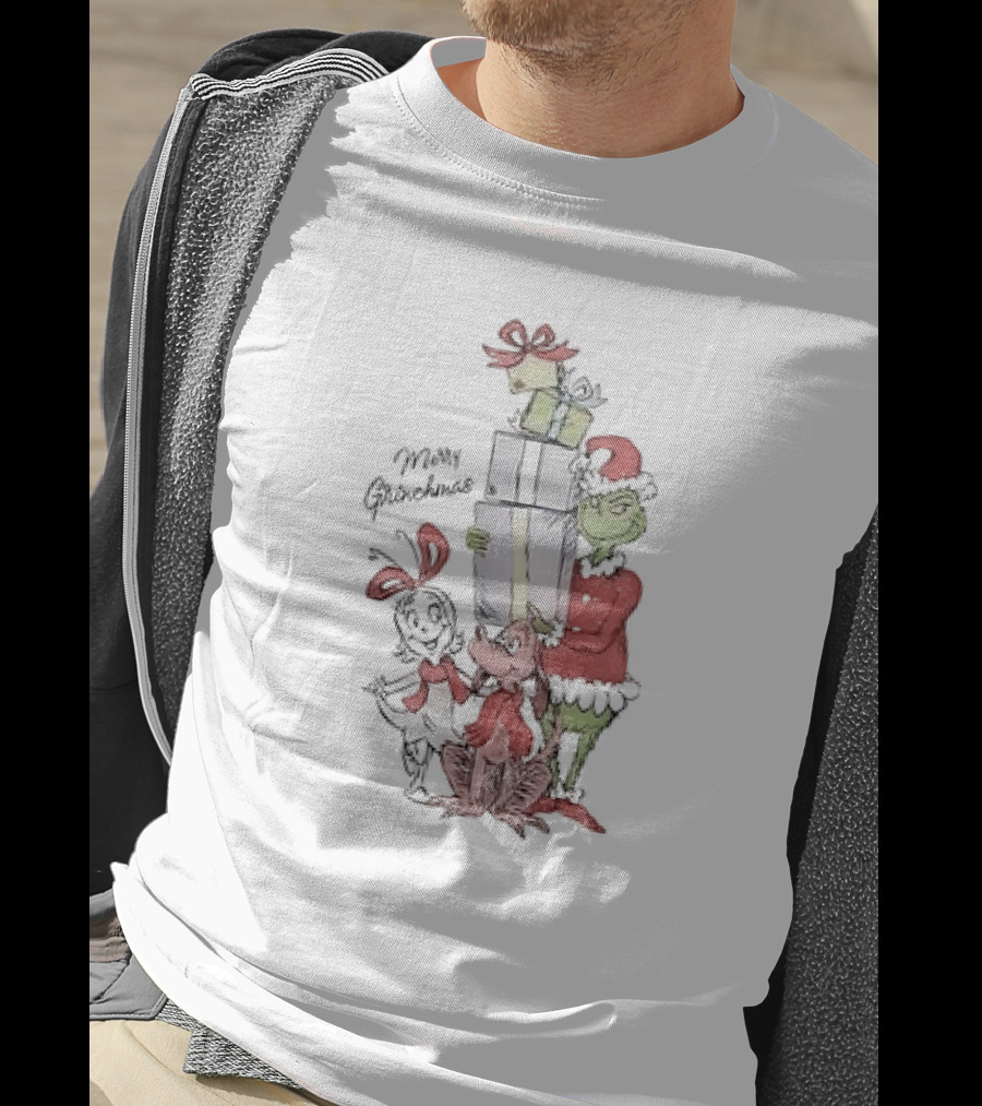 Merry Grinchmas Grinch With Max And Cindy Lou Who Holiday Cartoon T-Shirt