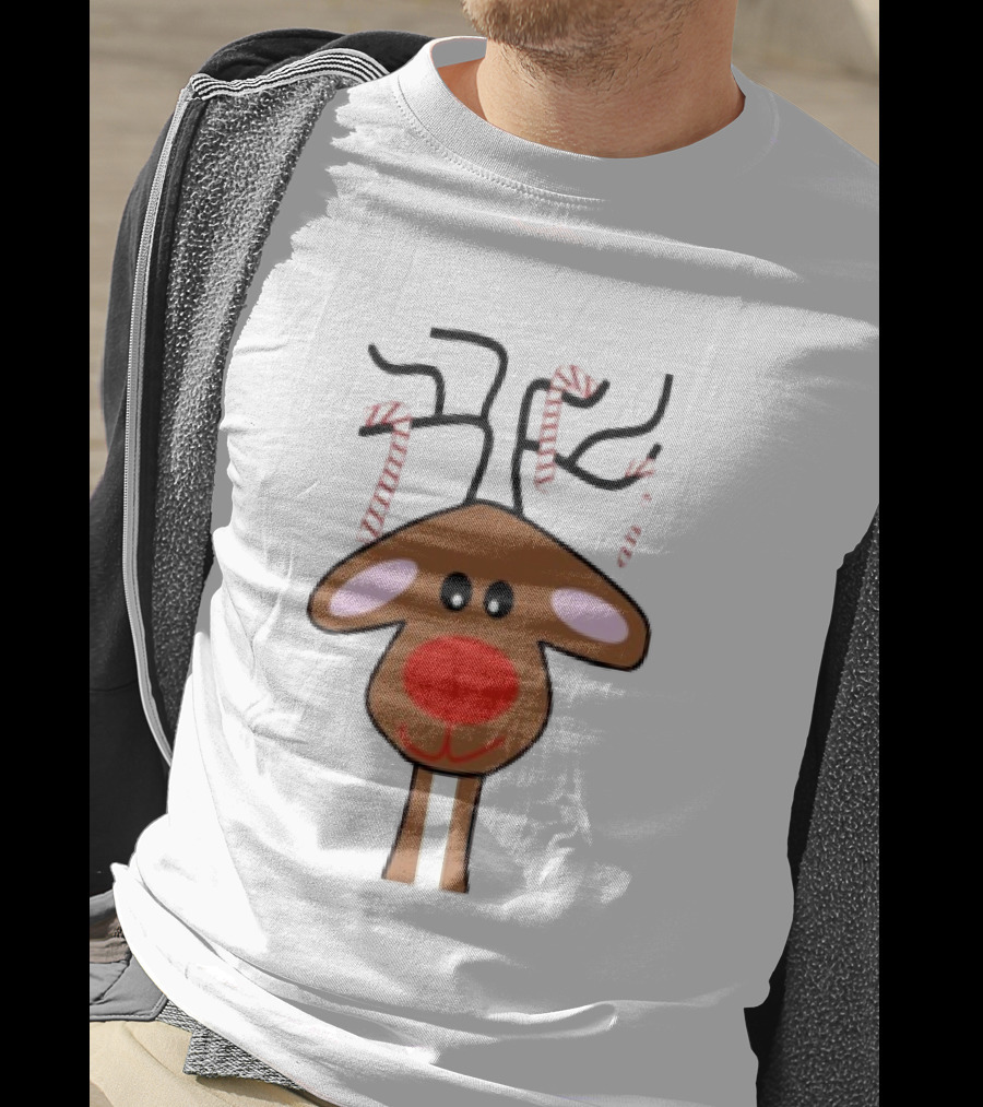Red Nose Christmas Reindeer With Candy Cane Antlers T-Shirt