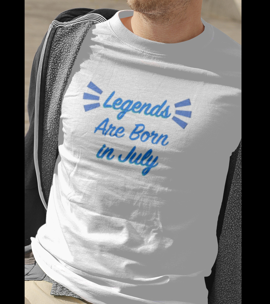 Legends Are Born In July Blue Lettering Burst T-Shirt