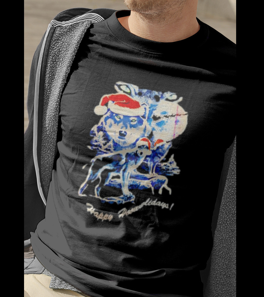 Happy Howlidays Wolves Santa Hats Christmas T-Shirt