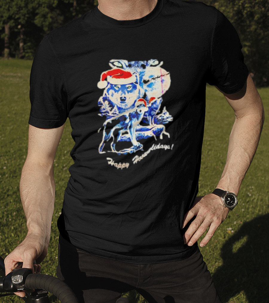 Happy Howlidays Wolves Santa Hats Christmas T-Shirt