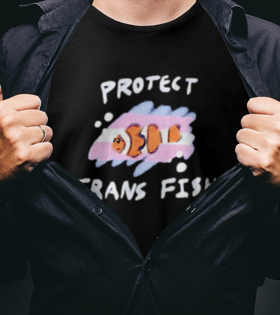 Protect Trans Fish Clownfish With Transgender Flag Colors T-Shirt