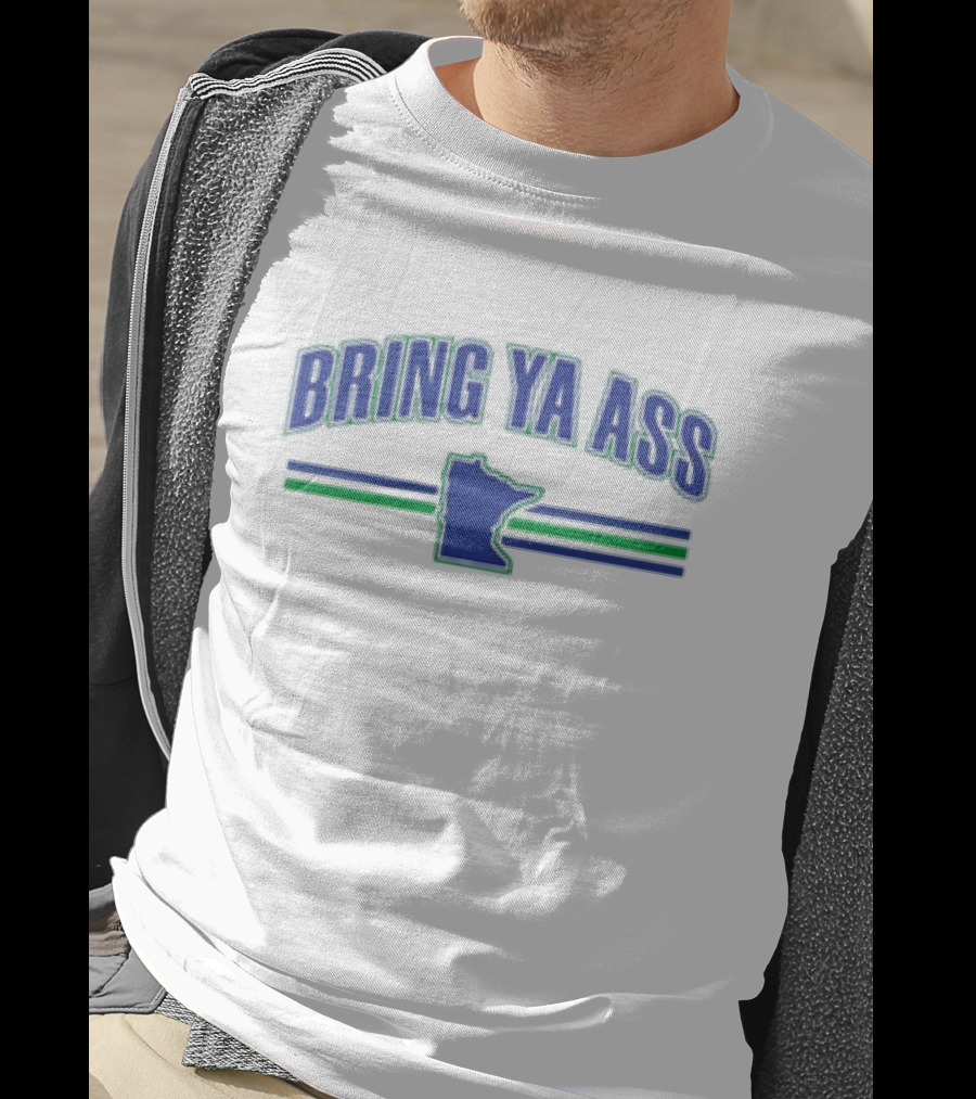 Bring Ya Ass Team Minnesota Outline Хоккейный поиск – Green Blue Stripes T-Shirt