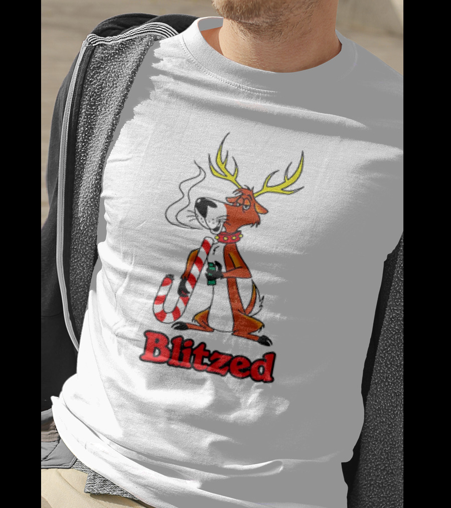 Blitzed Reindeer With Candy Cane And Holiday Cheer T-Shirt