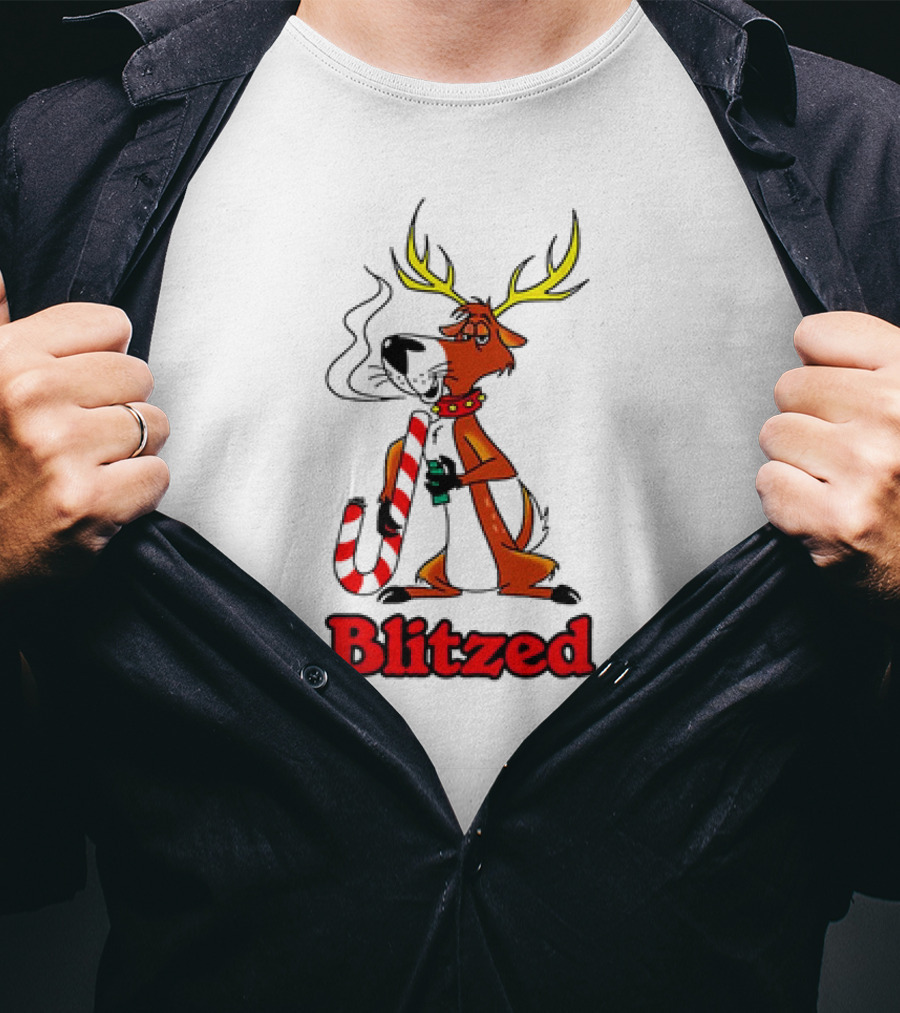 Blitzed Reindeer With Candy Cane And Holiday Cheer T-Shirt