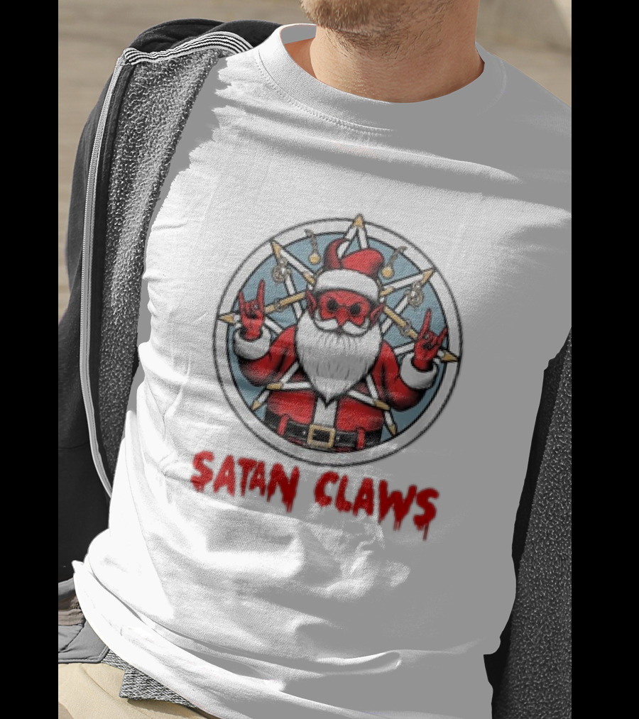 Satan Claws Christmas Pentagram Santa Rock Gesture T-Shirt