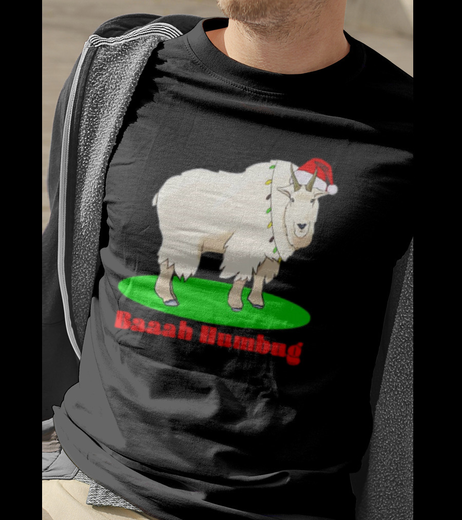 Baaah Humbug Goat With Santa Hat Holiday Lights T-Shirt