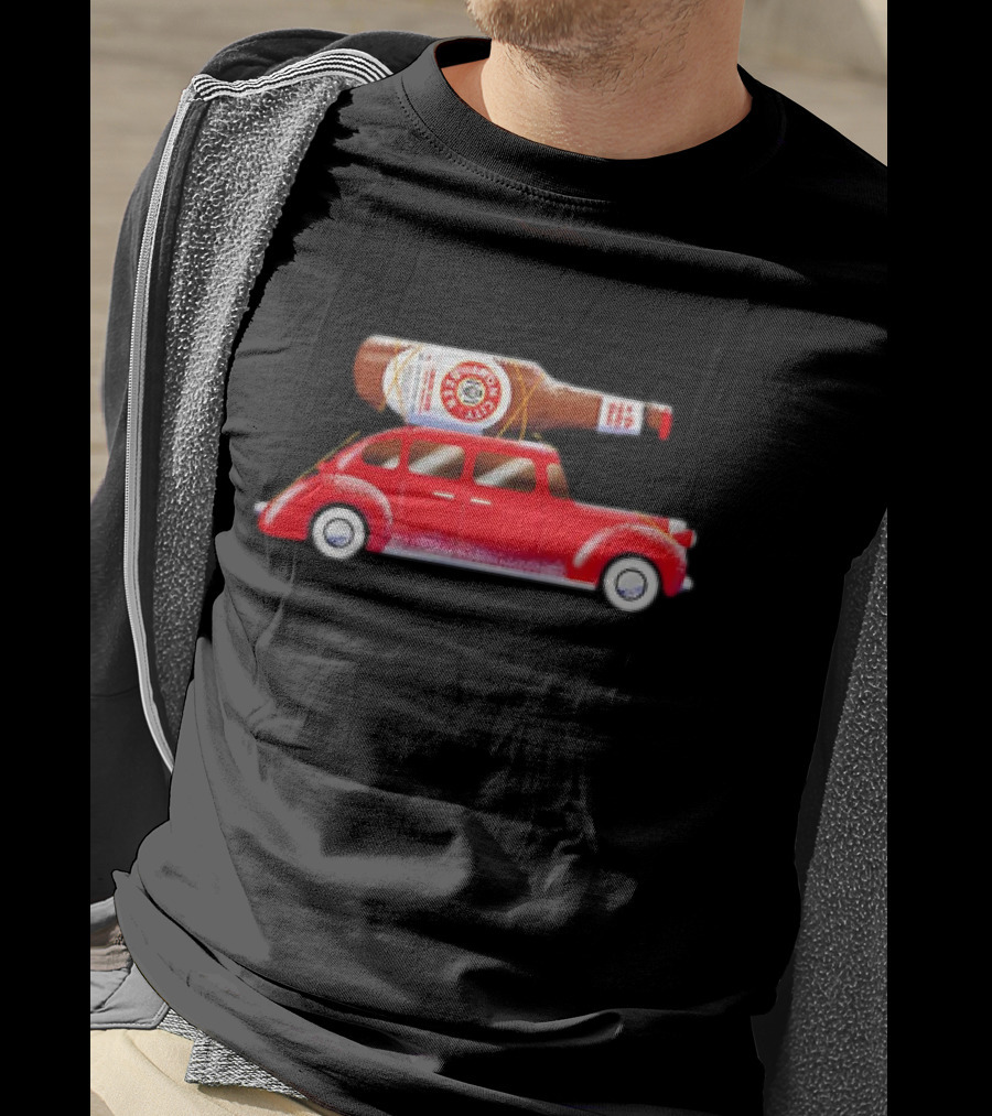 Iron City Beer Bottle On Red Vintage Car Holiday T-Shirt