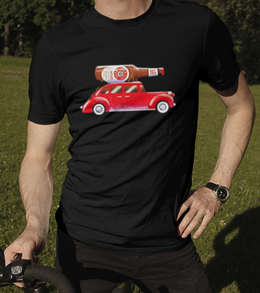 Iron City Beer Bottle On Red Vintage Car Holiday T-Shirt