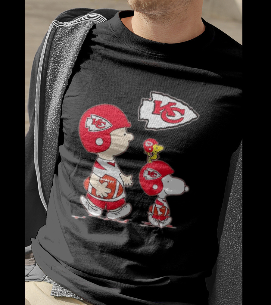Peanuts Characters In Kansas City Chiefs Football Gear With KC T-Shirt