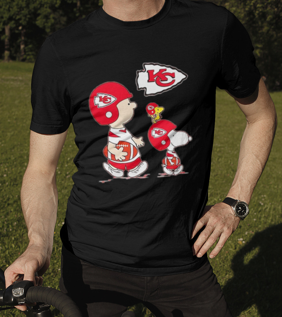 Peanuts Characters In Kansas City Chiefs Football Gear With KC T-Shirt