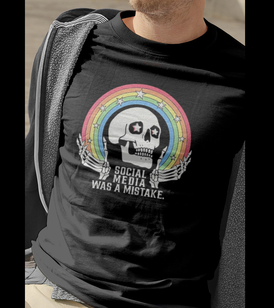 Skull Social Media Was A Mistake Rainbow Retro Stars T-Shirt
