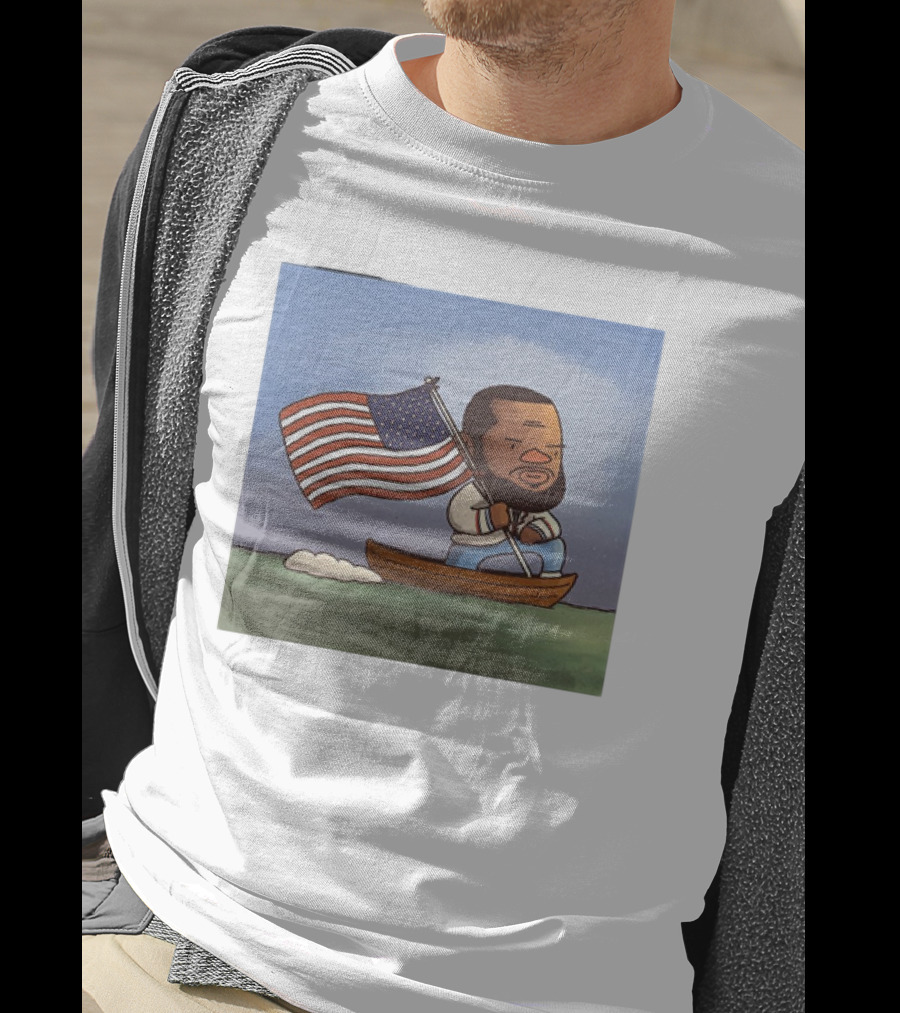 LeBron James LeCaptain America Cartoon Rowing With Flag T-Shirt