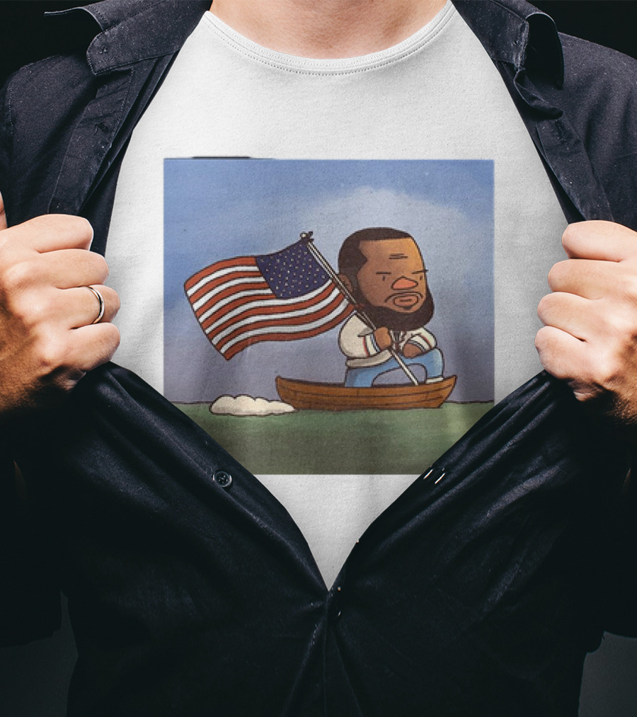 LeBron James LeCaptain America Cartoon Rowing With Flag T-Shirt