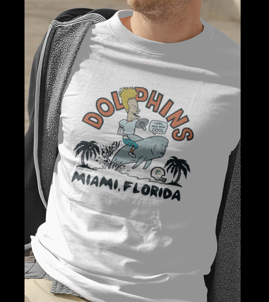 Beavis And Butt-Head Riding Dolphin Miami Florida Dolphins Uhh Huh Huh Cool T-Shirt