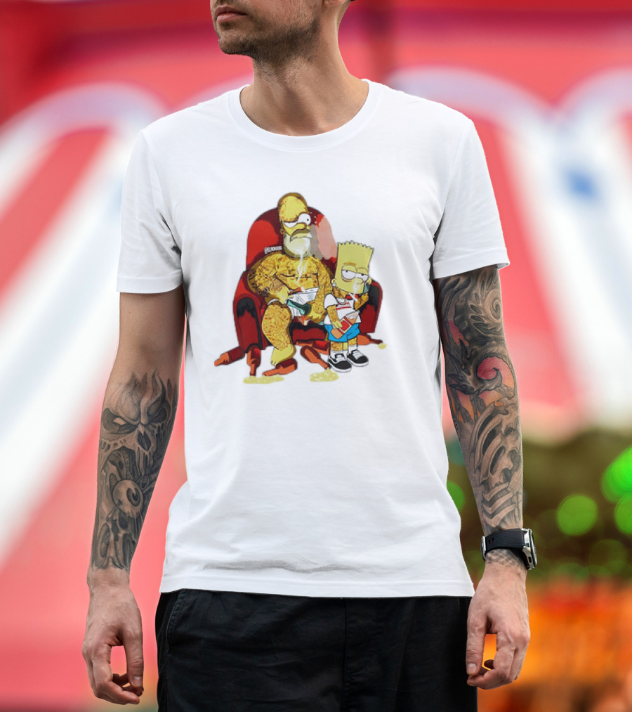 Homer Simpson Bart Simpson Gangster Smoking Money Sitting Chair T-Shirt
