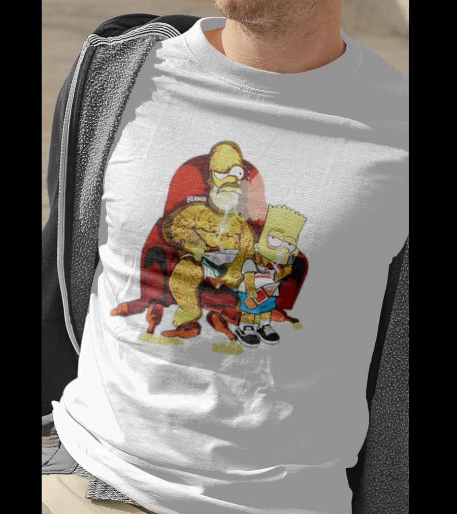 Homer Simpson Bart Simpson Gangster Smoking Money Sitting Chair T-Shirt