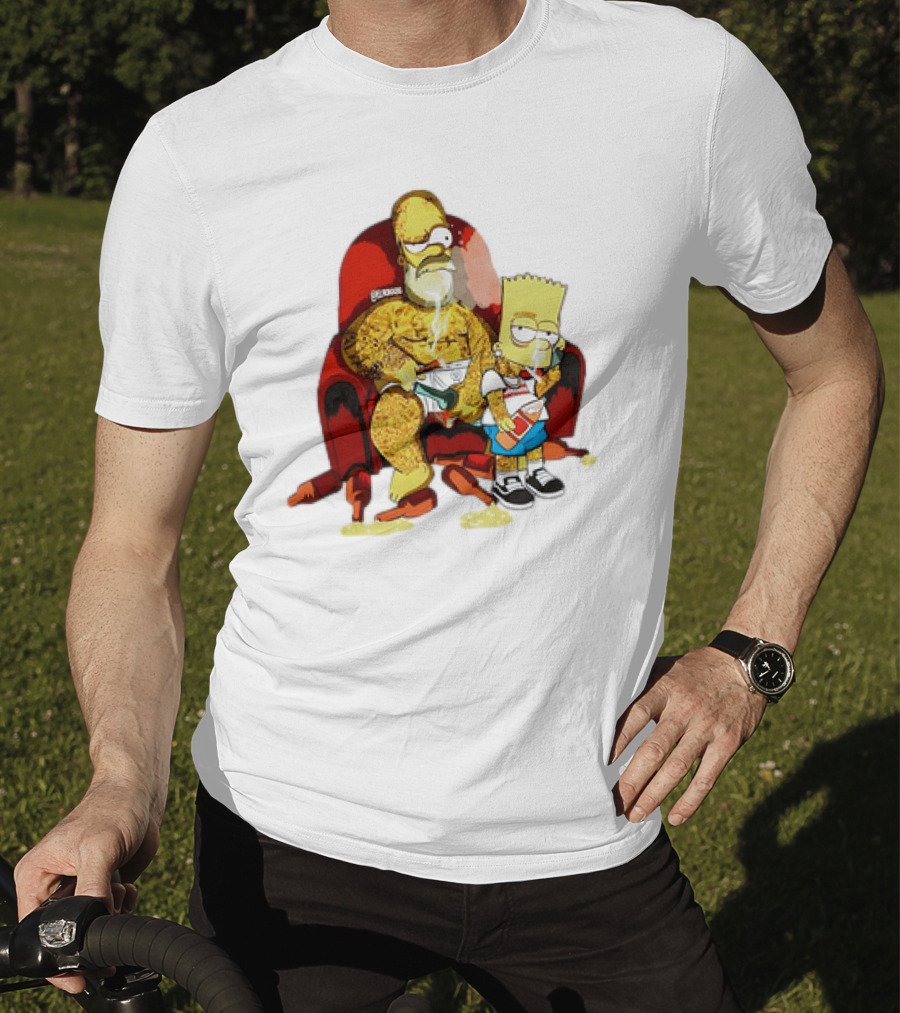 Homer Simpson Bart Simpson Gangster Smoking Money Sitting Chair T-Shirt