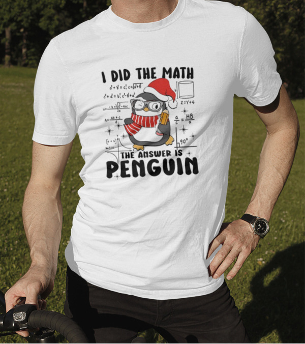 I Did The Math The Answer Is Penguin Santa Hat Glasses Scarf Math Equations T-Shirt