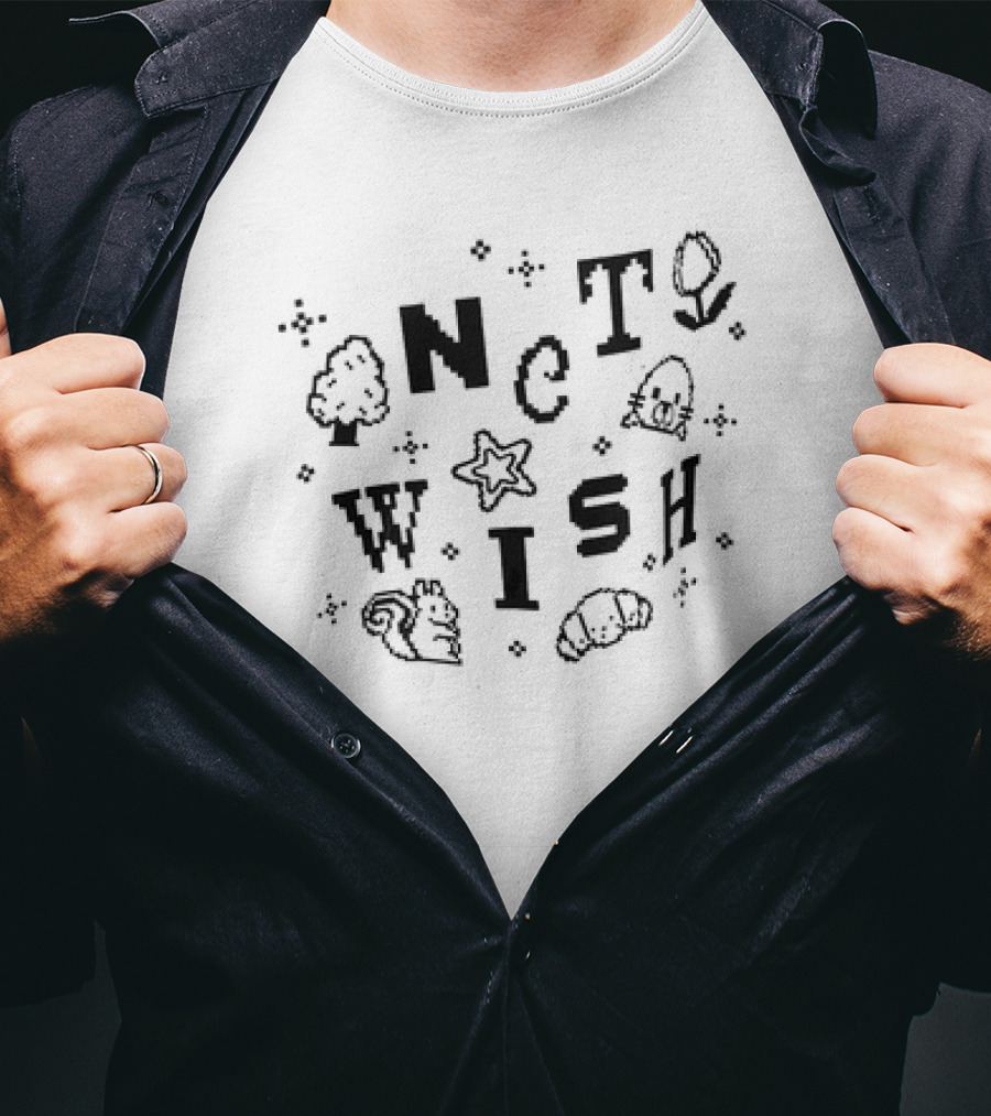NCT Wish Pixel Tree Star Acorn Squirrel Croissant T-Shirt