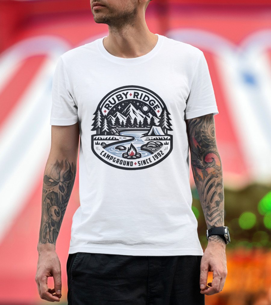 Ruby Ridge Campground Scenic Mountains and Campfire Since 1992 T-Shirt