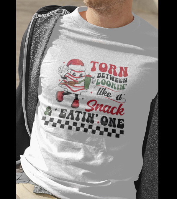 Torn Between Lookin’ Like A Snack And Eatin’ One Christmas Santa Checkered T-Shirt
