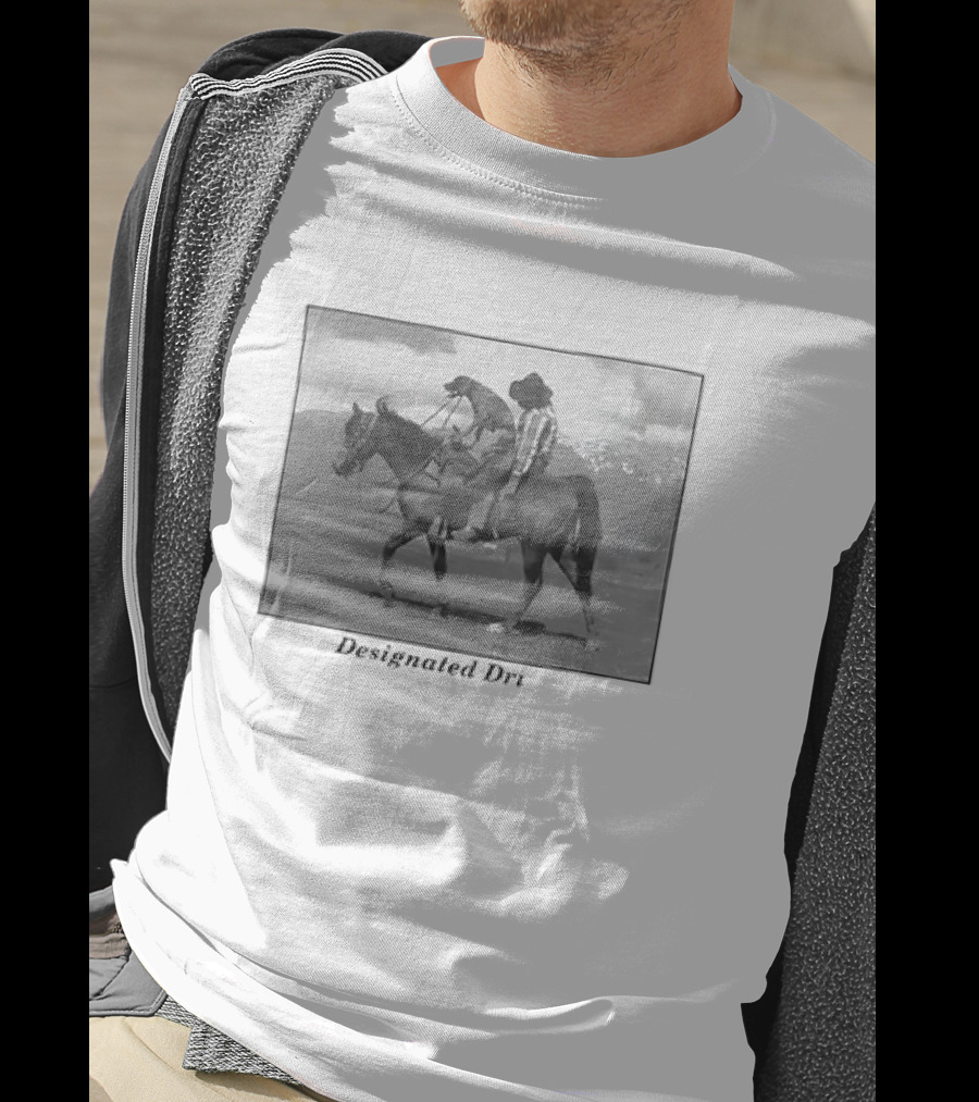 Montana Designated Dri Horseback Rider Cowboy And Dog Scenic Background T-Shirt