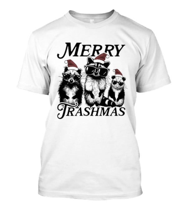 Merry Trashmas Raccoons In Santa Hats With Sunglasses Christmas T-Shirt