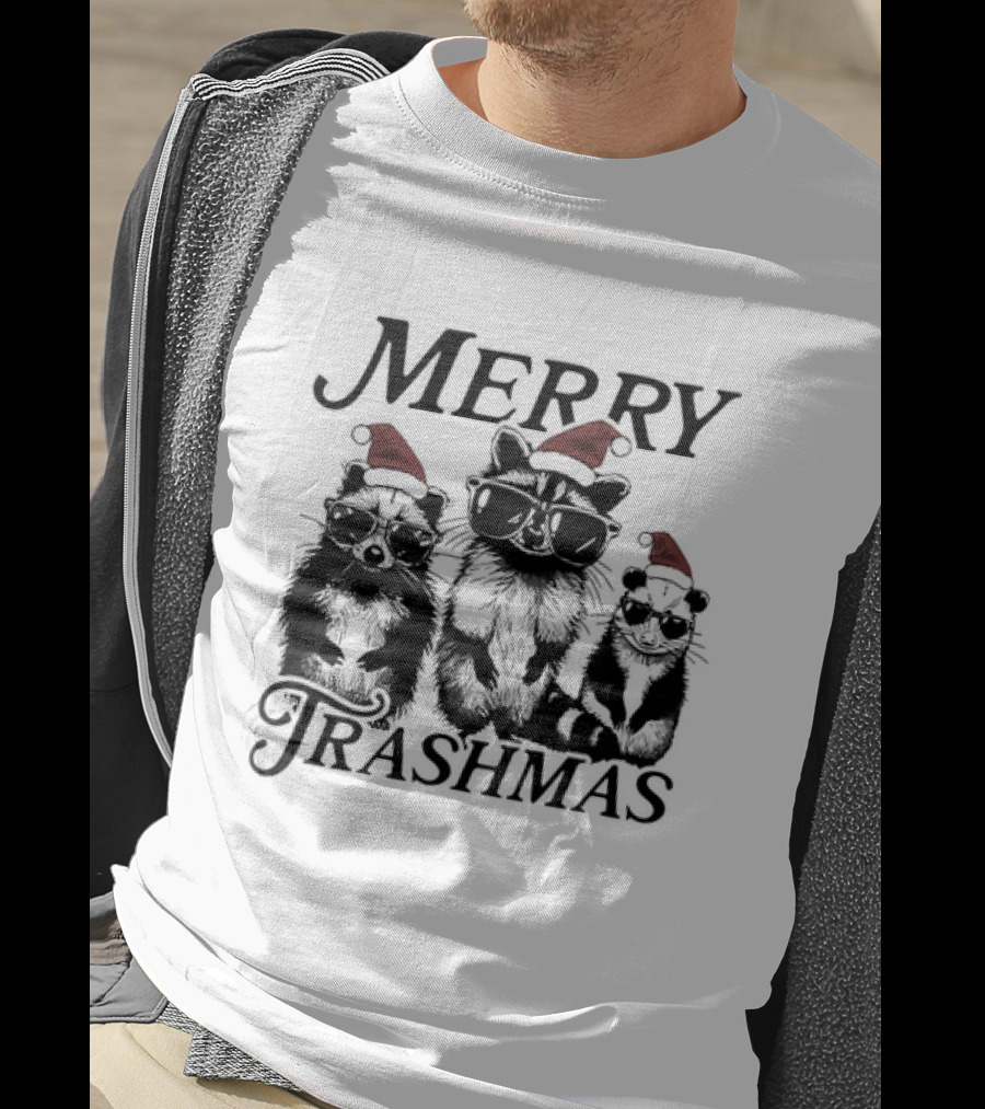 Merry Trashmas Raccoons In Santa Hats With Sunglasses Christmas T-Shirt
