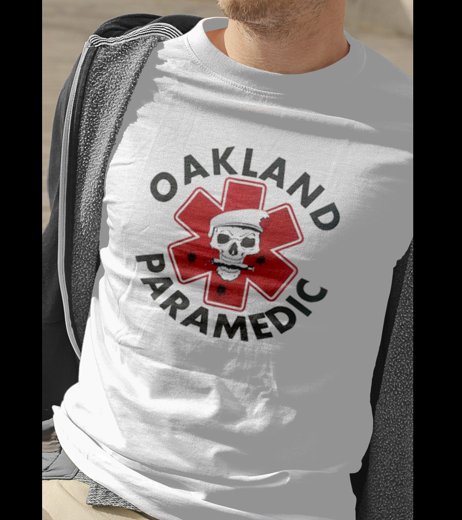 Oakland Paramedic Skull With Santa Hat And Red Cross T-Shirt