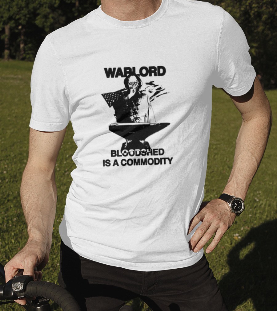 Warlord Bloodshed Is A Commodity Grim Reaper Anvil American Flag T-Shirt